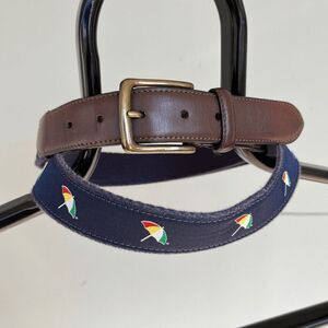 Navy Arnold Palmer Umbrella Logo Embroidered Web Golf Belt, cotton leather